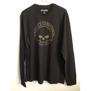 Harley Davidson Men's Skull Logo Long Sleeve Tee Black